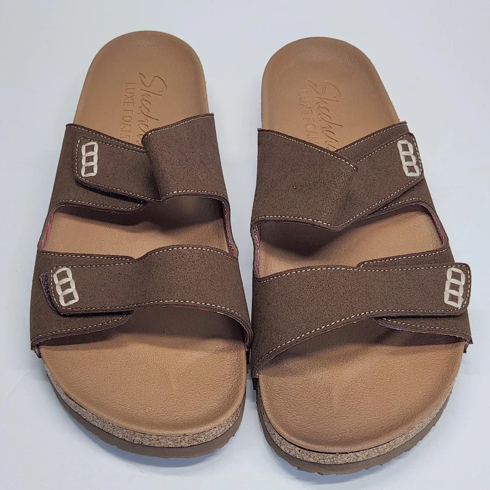 Skechers Sandals Womens Size 10 Brown Luxe Foam Slide On Adjustable EUC SN 56176 - Picture 6 of 10